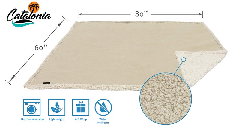 Catalonia Waterproof Liquid Pee Proof Fleece Sherpa Blanket for Bed Couch Sofa  Protector Cover for Baby  Cozy Lining Throws for Camping Boating (Camel/Taupe  60x80 inch) - Image 5